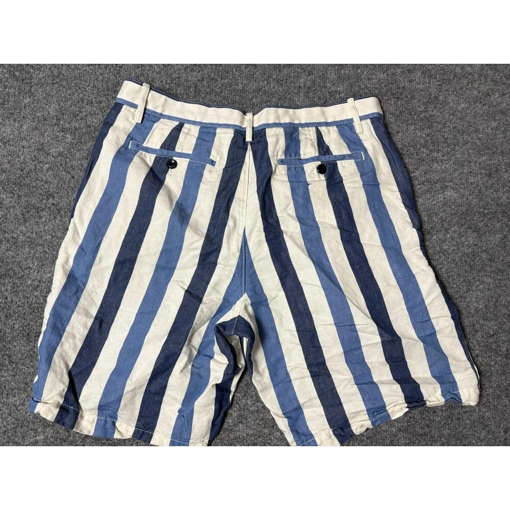 Banana Republic Chino Shorts Mens 32 Blue Stripe Linen Cotton 9